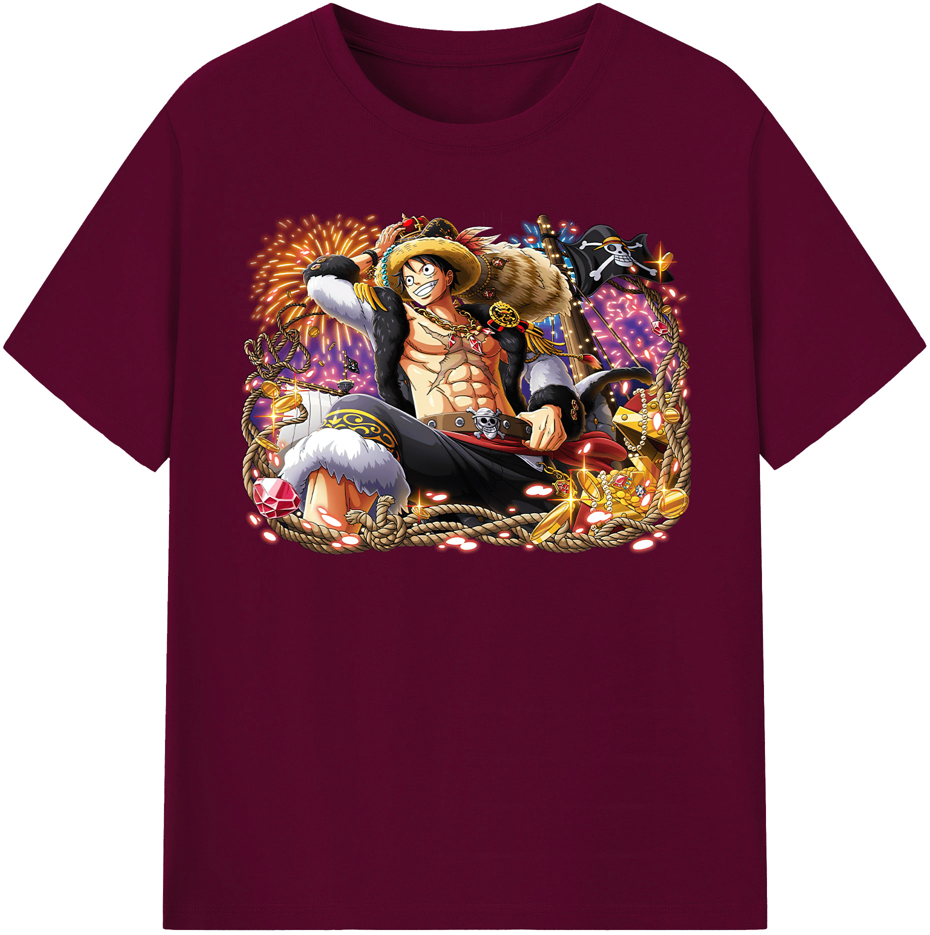 ワンピース モンキー・D・ルフィ ONE PIECE Monkey D. Luffy レディースカジュアルプリントTシャツ（綿100％）